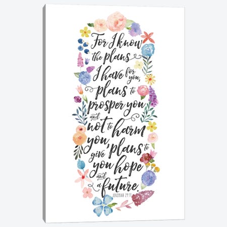 Floral Bible Verse Panel I Canvas Print #NDD35} by Noonday Design Canvas Art Print