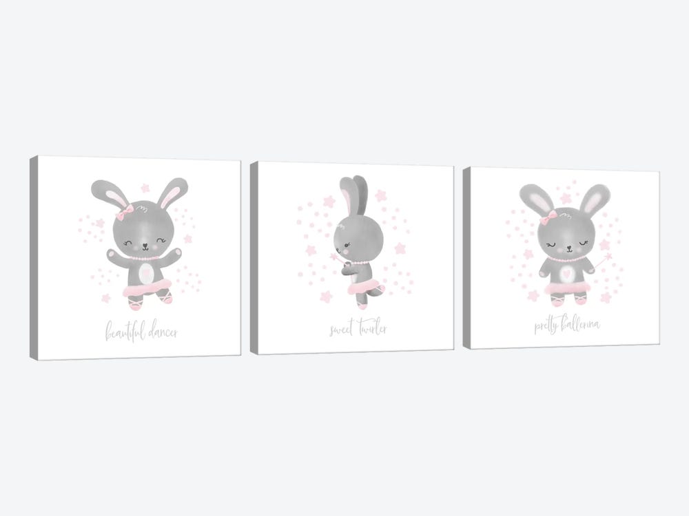 Ballerina Bunny Triptych by Noonday Design 3-piece Canvas Print
