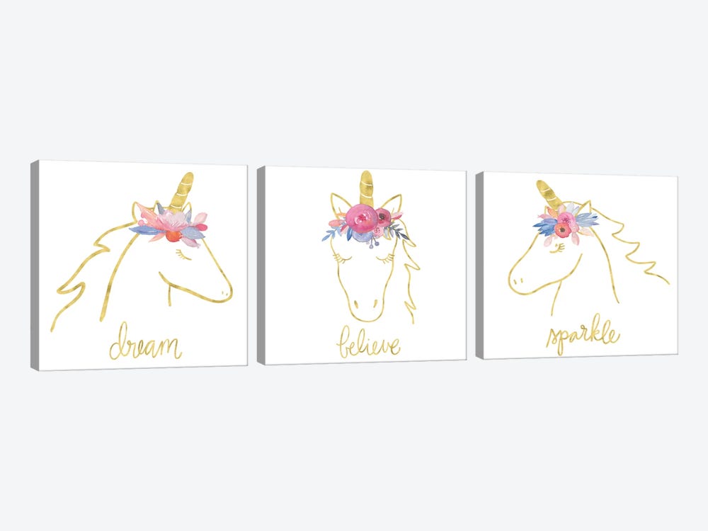 Golden Unicorn Triptych by Noonday Design 3-piece Canvas Artwork