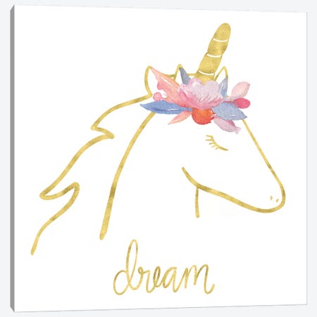 Golden Unicorn I Dream Canvas Print #NDD43} by Noonday Design Canvas Print