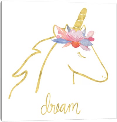Golden Unicorn I Dream Canvas Art Print - Noonday Design