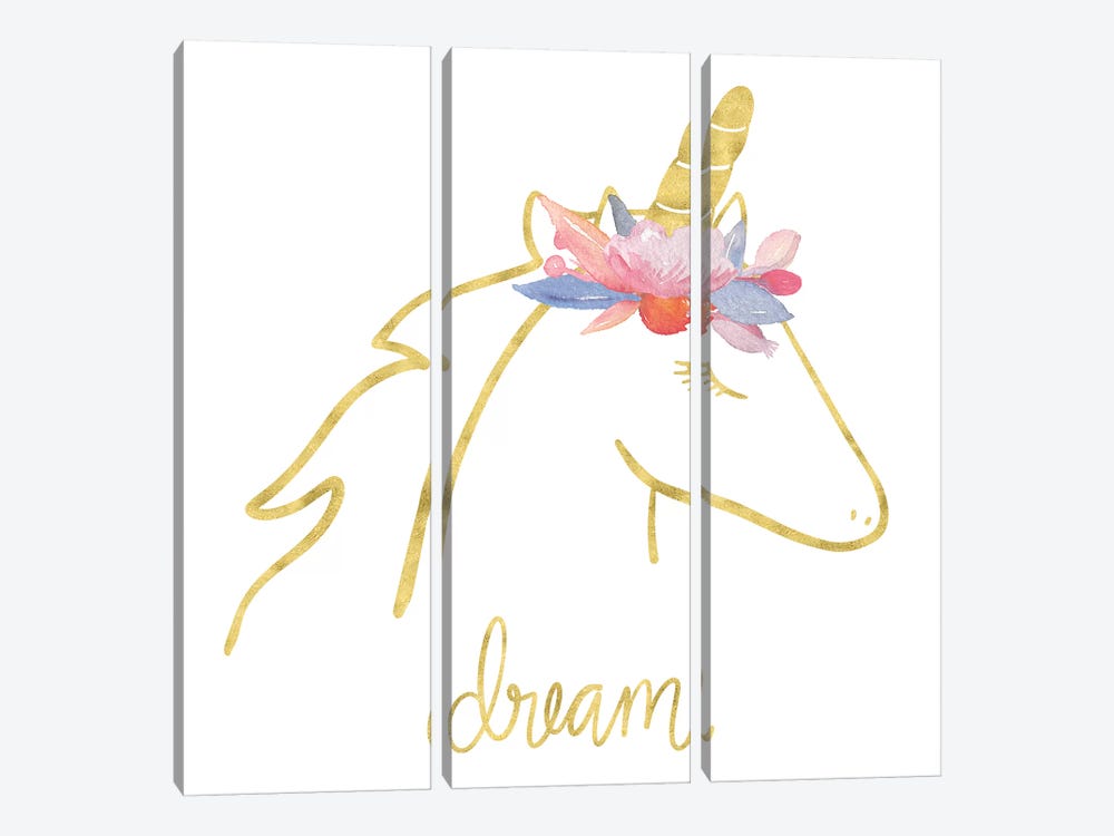 Golden Unicorn I Dream by Noonday Design 3-piece Canvas Print