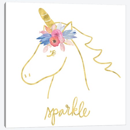 Golden Unicorn III Sparkle Canvas Print #NDD45} by Noonday Design Canvas Wall Art