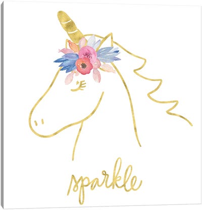 Golden Unicorn III Sparkle Canvas Art Print - Noonday Design