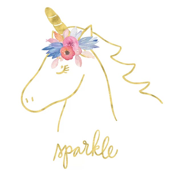 Kids Inspirational Art: Golden Unicorn III Sparkle by Noonday Design
