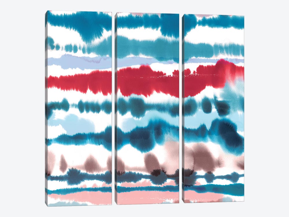 Watercolor Soft Nautical Lines Red by Ninola Design 3-piece Canvas Print
