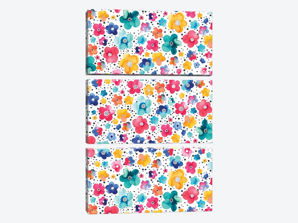 Dots Naive Flowers Multi by Ninola Design 3-piece Canvas Print