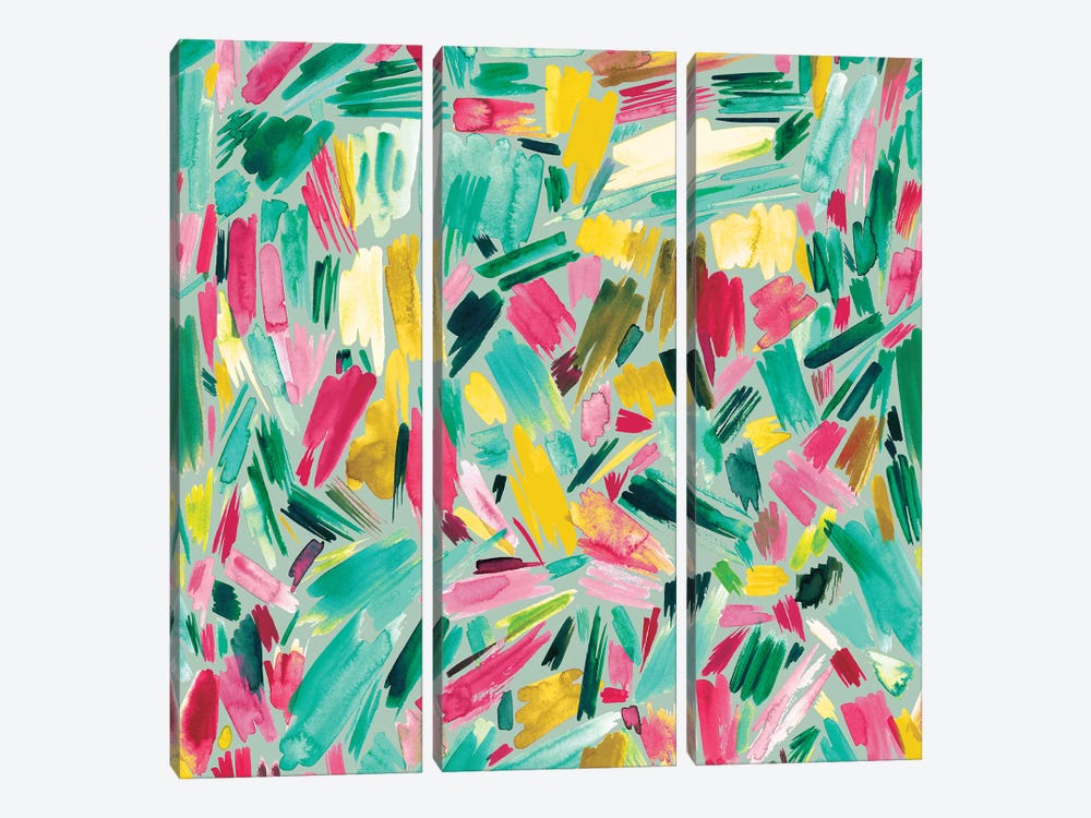 Artsy Abstract Strokes Colorful Green by Ninola Design 3-piece Canvas Print