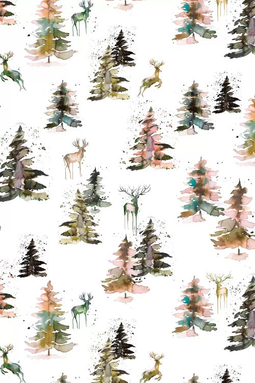 Winter Deers Forest Rustic by Ninola Design wall art