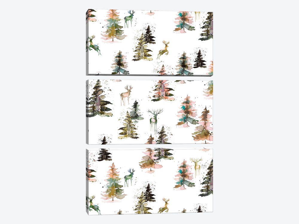 Winter Deers Forest Rustic by Ninola Design 3-piece Art Print