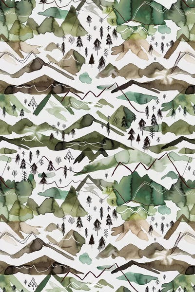 Watercolor Mountains Gold Green