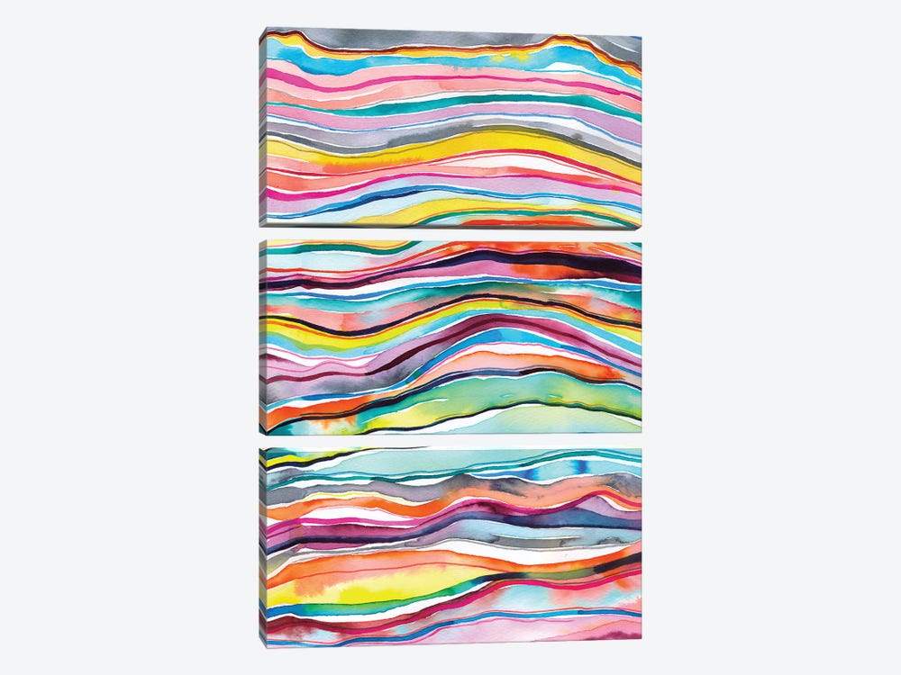 Mineral Marble Agate Layers Watercolor Colorful by Ninola Design 3-piece Canvas Art Print