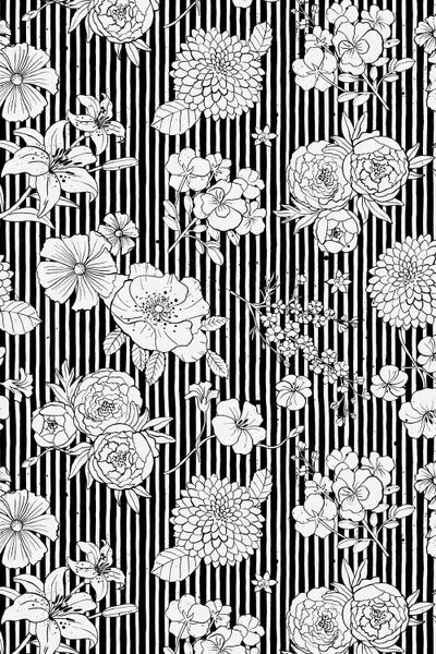 Flowers And Stripes Black White by Ninola Design metal wall art