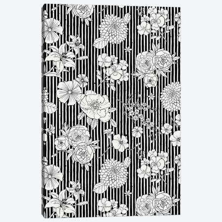 Flowers And Stripes Black White Canvas Print #NDE138} by Ninola Design Canvas Art Print