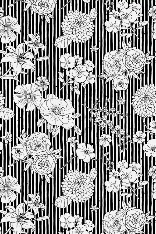 Flowers And Stripes Black White by Ninola Design wall art