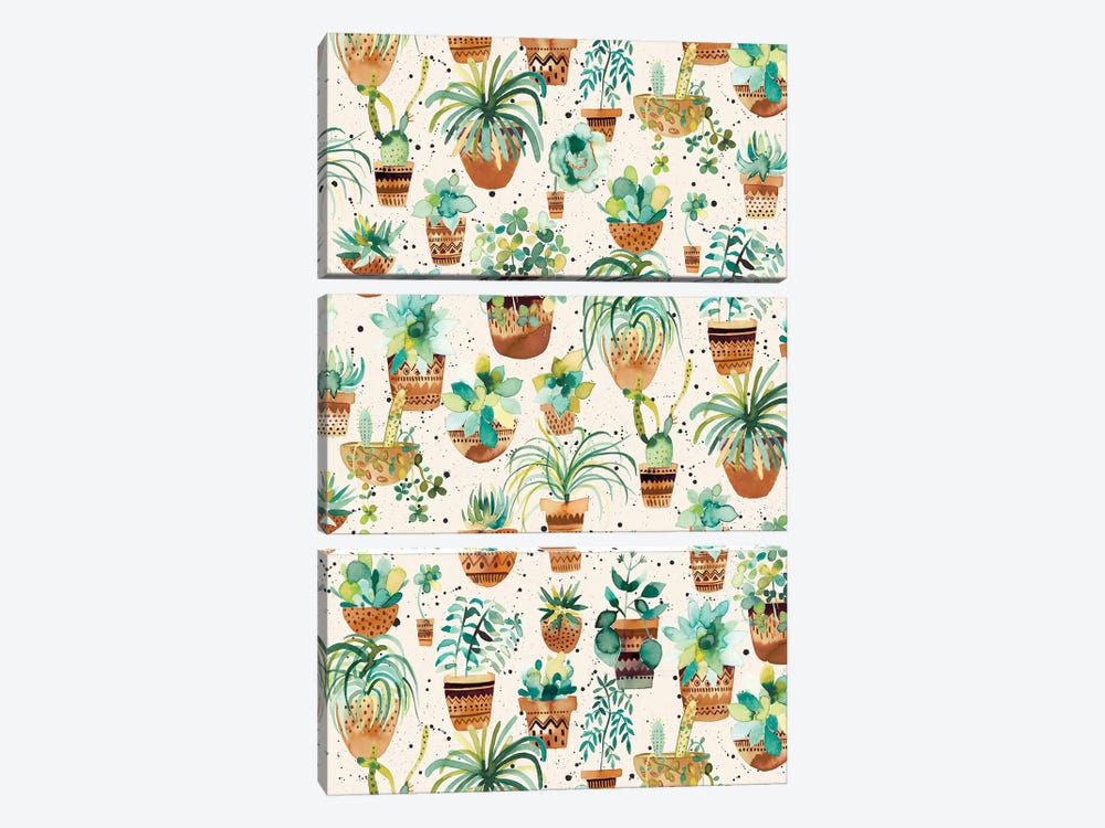Home Succulent Plant Pots Cream by Ninola Design 3-piece Canvas Art Print