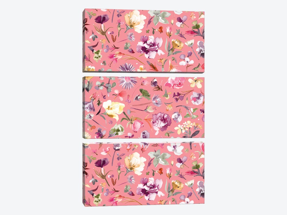 Flower Buds Coral Pink by Ninola Design 3-piece Canvas Print