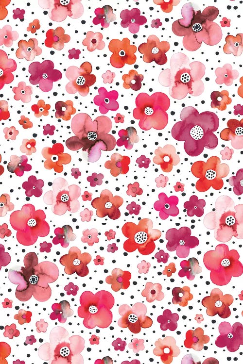 Dots Naive Flowers Red Canvas Print by Ninola Design | iCanvas
