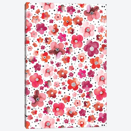 Dots Naive Flowers Red Canvas Print #NDE141} by Ninola Design Canvas Art