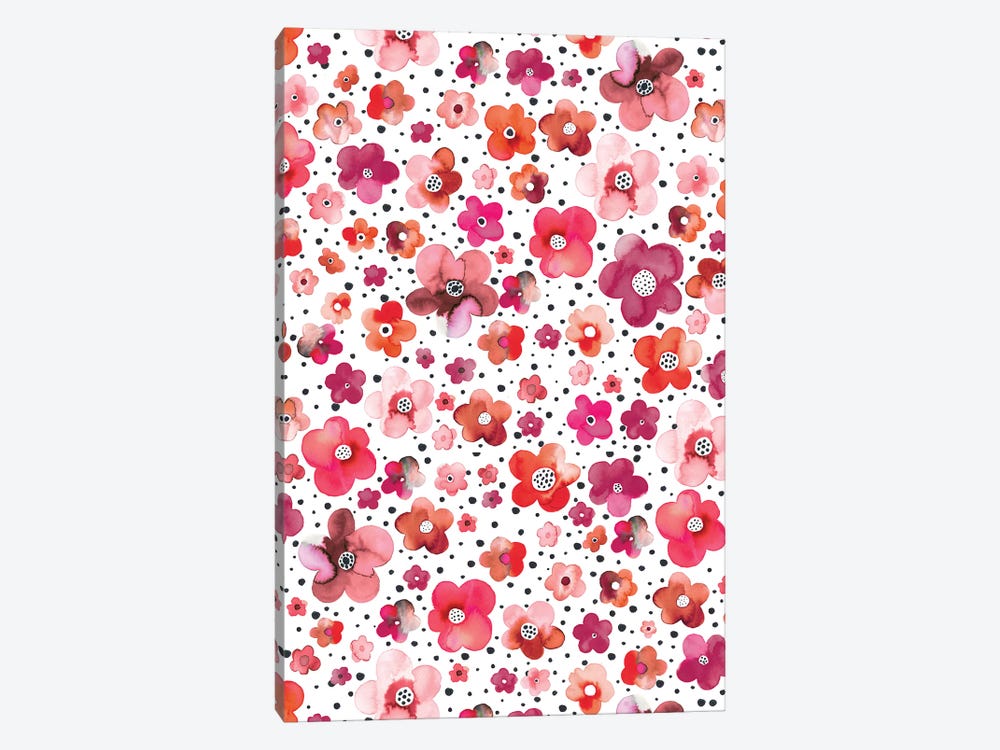 Dots Naive Flowers Red by Ninola Design 1-piece Canvas Wall Art