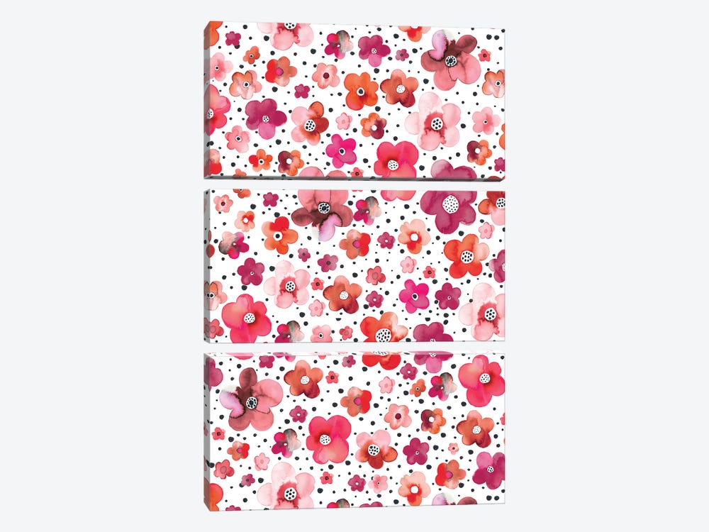 Dots Naive Flowers Red by Ninola Design 3-piece Canvas Artwork