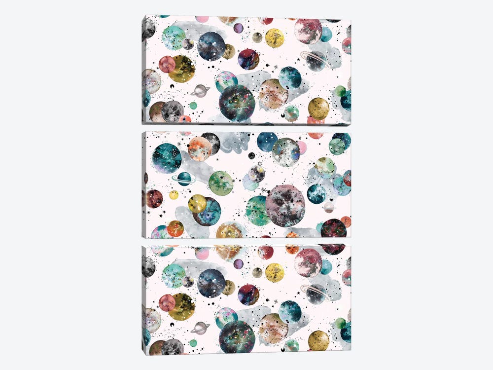 Cosmic Space Planets And Stars Multicolored by Ninola Design 3-piece Art Print
