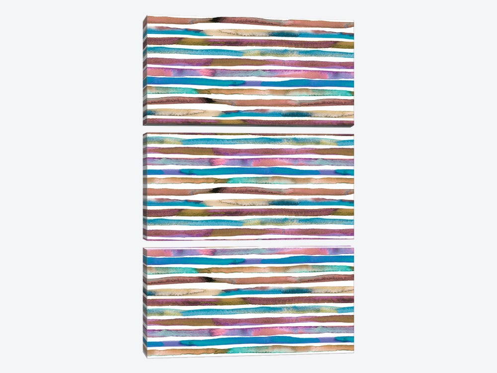 Watercolor Stripes Blue Purple by Ninola Design 3-piece Canvas Art Print