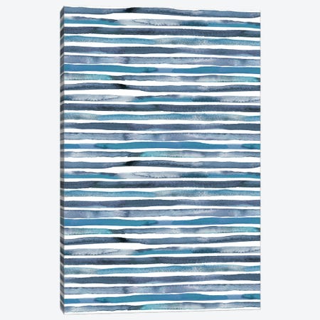 Watercolor Stripes Blue Canvas Print #NDE150} by Ninola Design Canvas Art Print