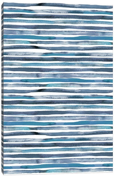 Watercolor Stripes Blue Canvas Art Print - Ninola Design