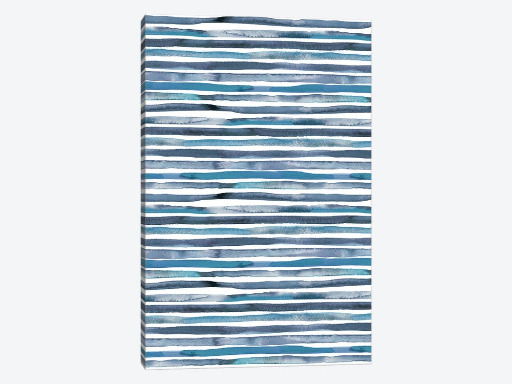Watercolor Stripes Blue by Ninola Design 1-piece Canvas Wall Art