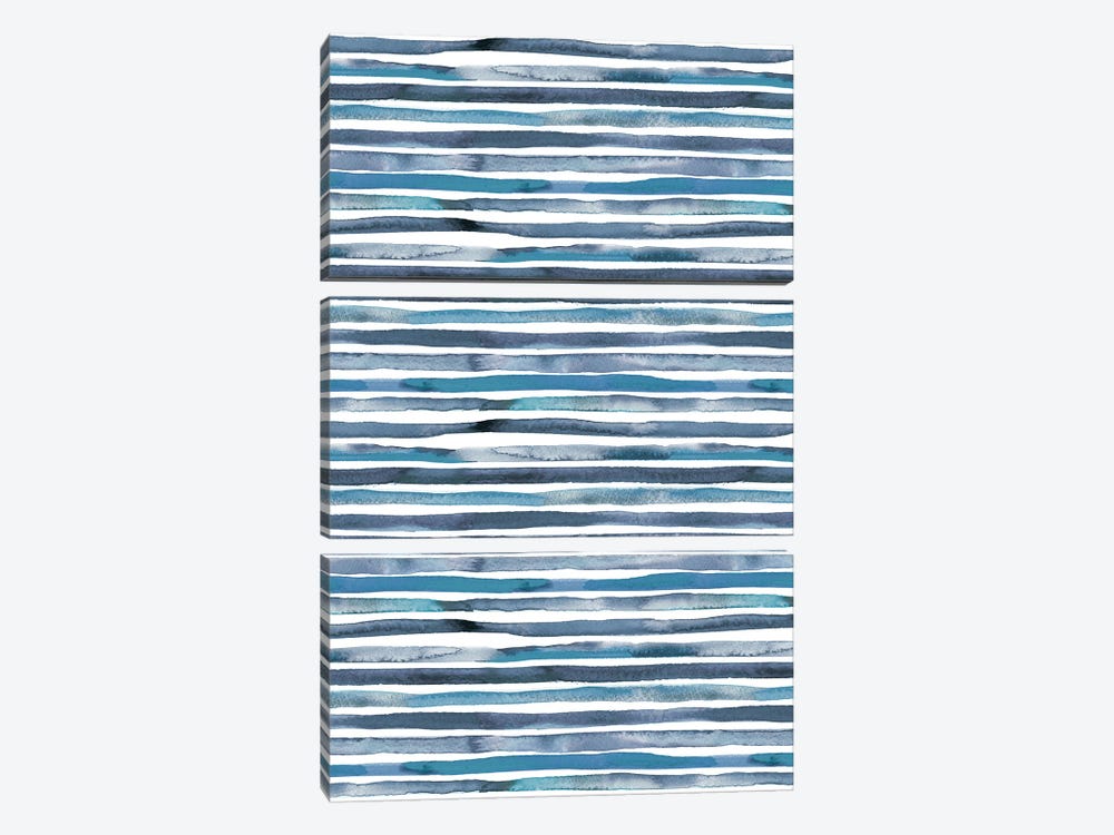 Watercolor Stripes Blue by Ninola Design 3-piece Canvas Art