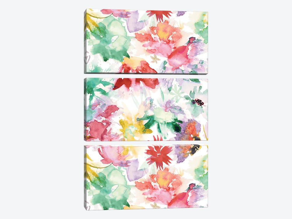 Watercolor Big Flowers Multicolored by Ninola Design 3-piece Art Print
