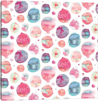 Big Watery Dots Pink Canvas Art Print - Polka Dot Patterns