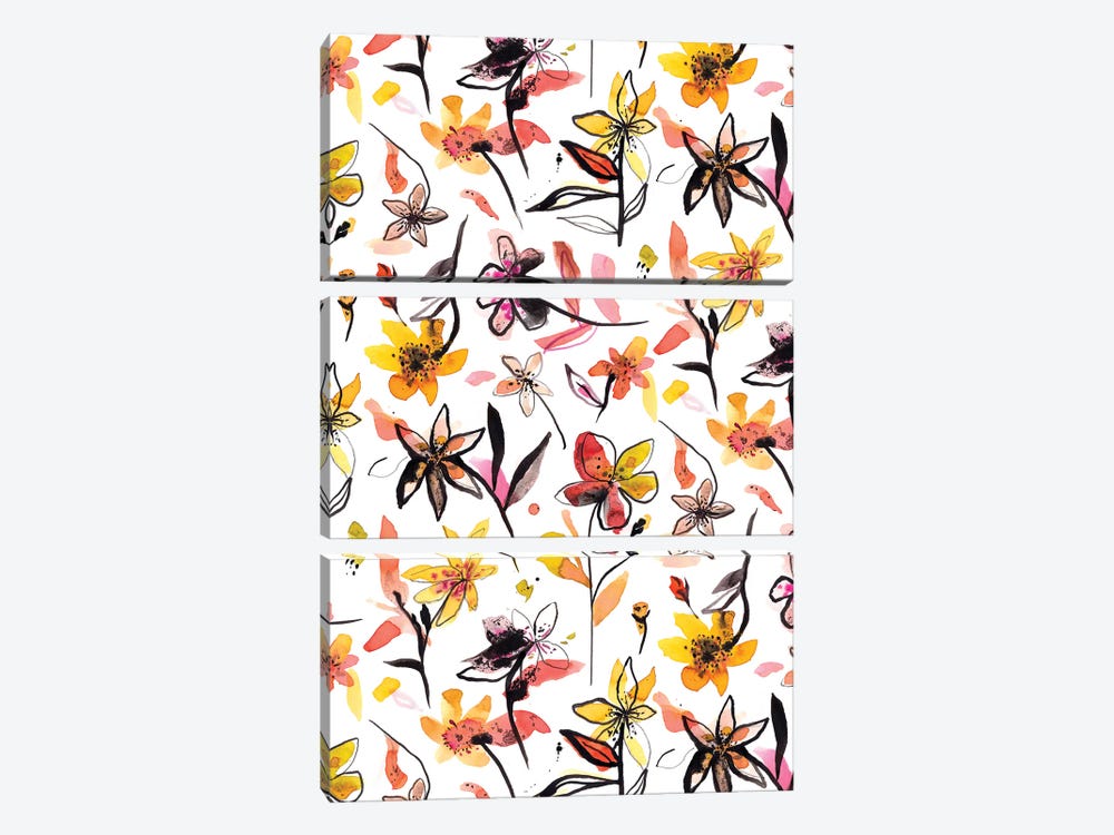 Yellow Ink Flowers by Ninola Design 3-piece Canvas Art Print