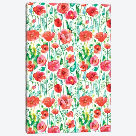 Watercolor Poppies Red Canvas Print #NDE167} by Ninola Design Art Print