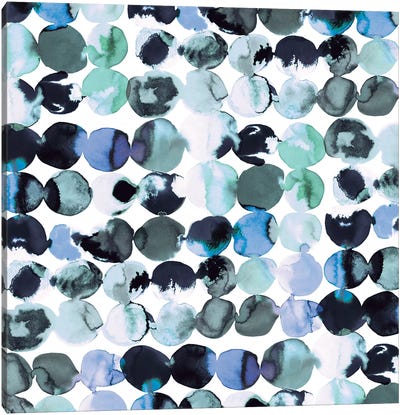 Blue Ink Dots Canvas Art Print - Circular Abstract Art