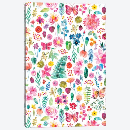 Colorful Flowers Forest Plants Multicolored Canvas Print #NDE174} by Ninola Design Canvas Art