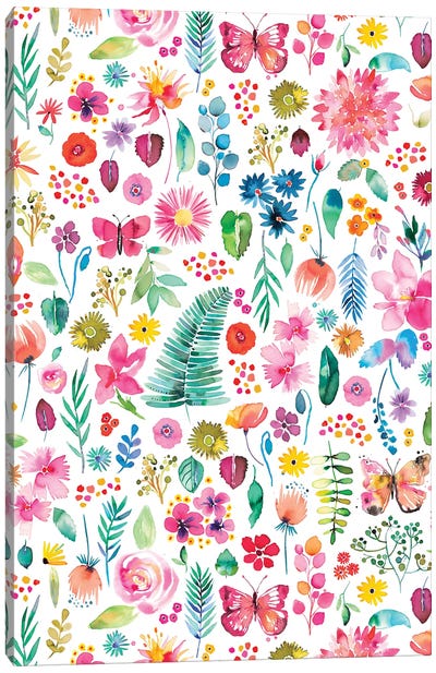 Colorful Flowers Forest Plants Multicolored Canvas Art Print - Floral & Botanical Patterns
