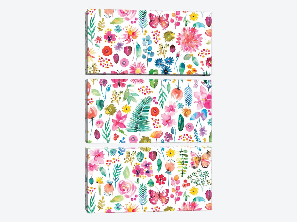 Colorful Flowers Forest Plants Multicolored by Ninola Design 3-piece Canvas Art