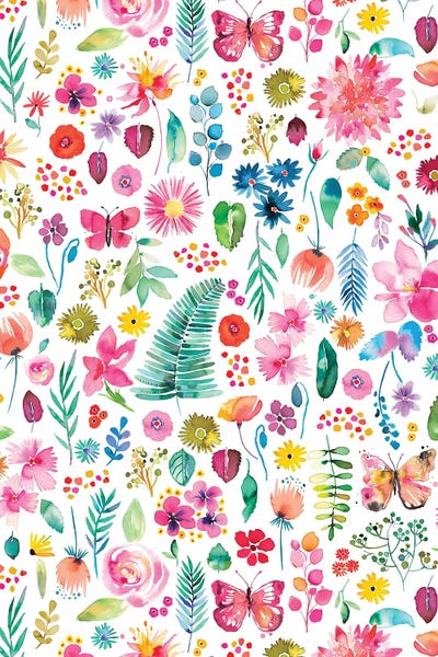 Butterflies and Flowers: Colorful Flowers Forest Plants Multicolored by Ninola Design