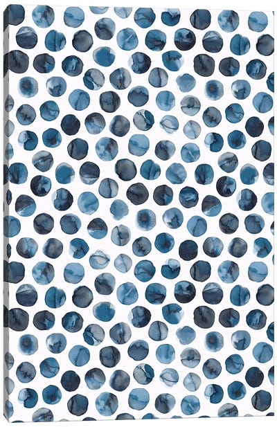 Colorful Ink Marbles Dots Blue Canvas Art Print - Polka Dot Patterns