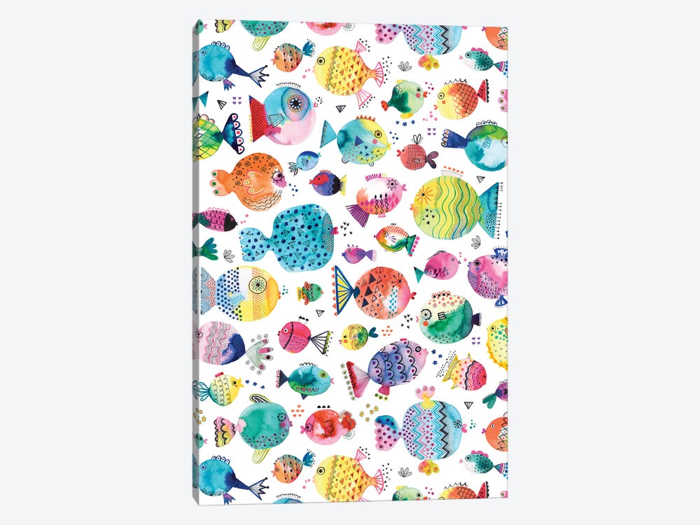 Cute Puffer Fishes Watercolor Multi by Ninola Design 1-piece Art Print