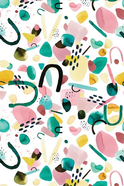 Ninola Design: Watercolor Geometric Pieces Green Pink by Ninola Design