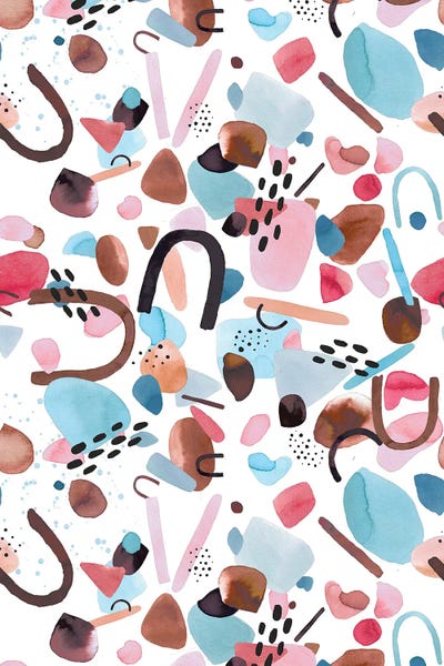 Ninola Design: Watercolor Geometric Pieces Blue Pink by Ninola Design