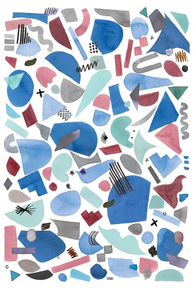 Geometric Pieces Blue Pink by Ninola Design metal wall art