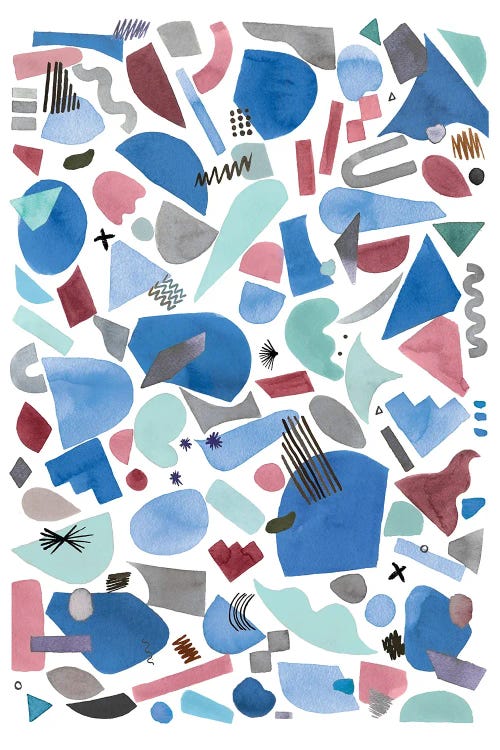 Geometric Pieces Blue Pink by Ninola Design wall art