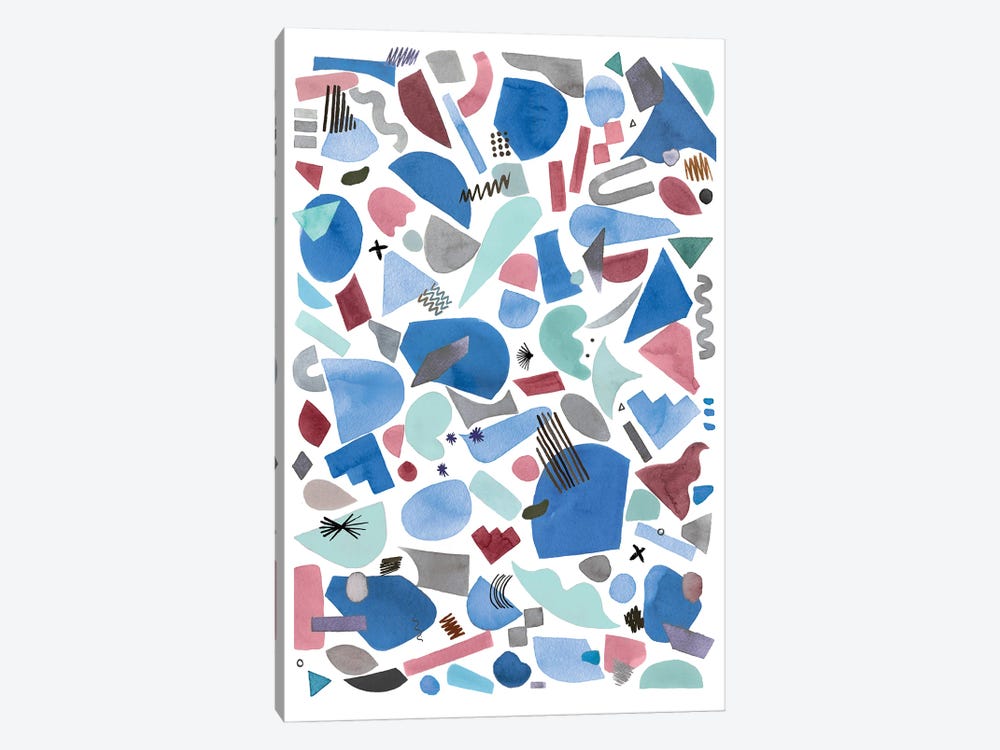 Geometric Pieces Blue Pink by Ninola Design 1-piece Canvas Art