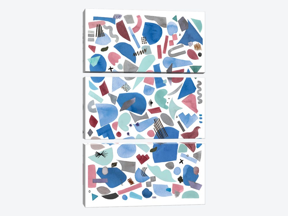 Geometric Pieces Blue Pink by Ninola Design 3-piece Canvas Artwork