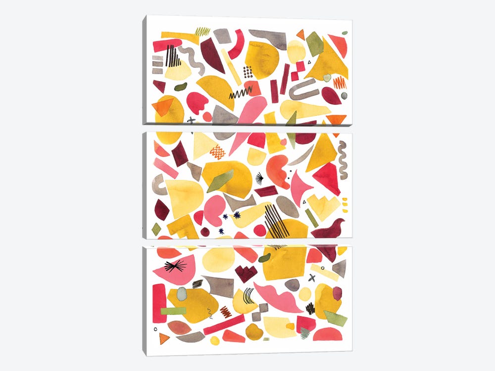 Geometric Pieces Red Yellow by Ninola Design 3-piece Art Print