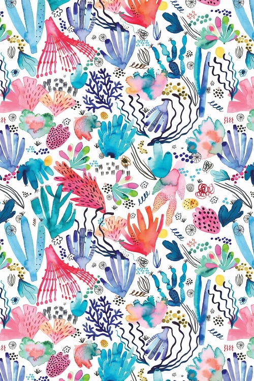 Watercolor Coral Reef Multicolored by Ninola Design wall art